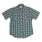 WRANGLER Mens Blue & Black Check Shirt M Cotton Blend Short Sleeve Button