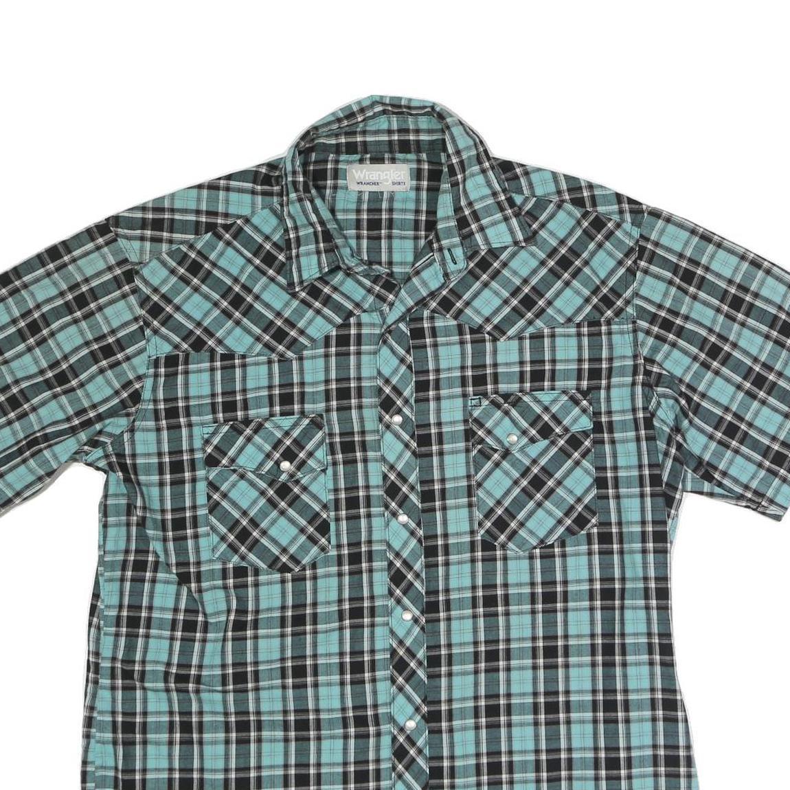 WRANGLER Mens Blue & Black Check Shirt M Cotton Blend Short Sleeve Button