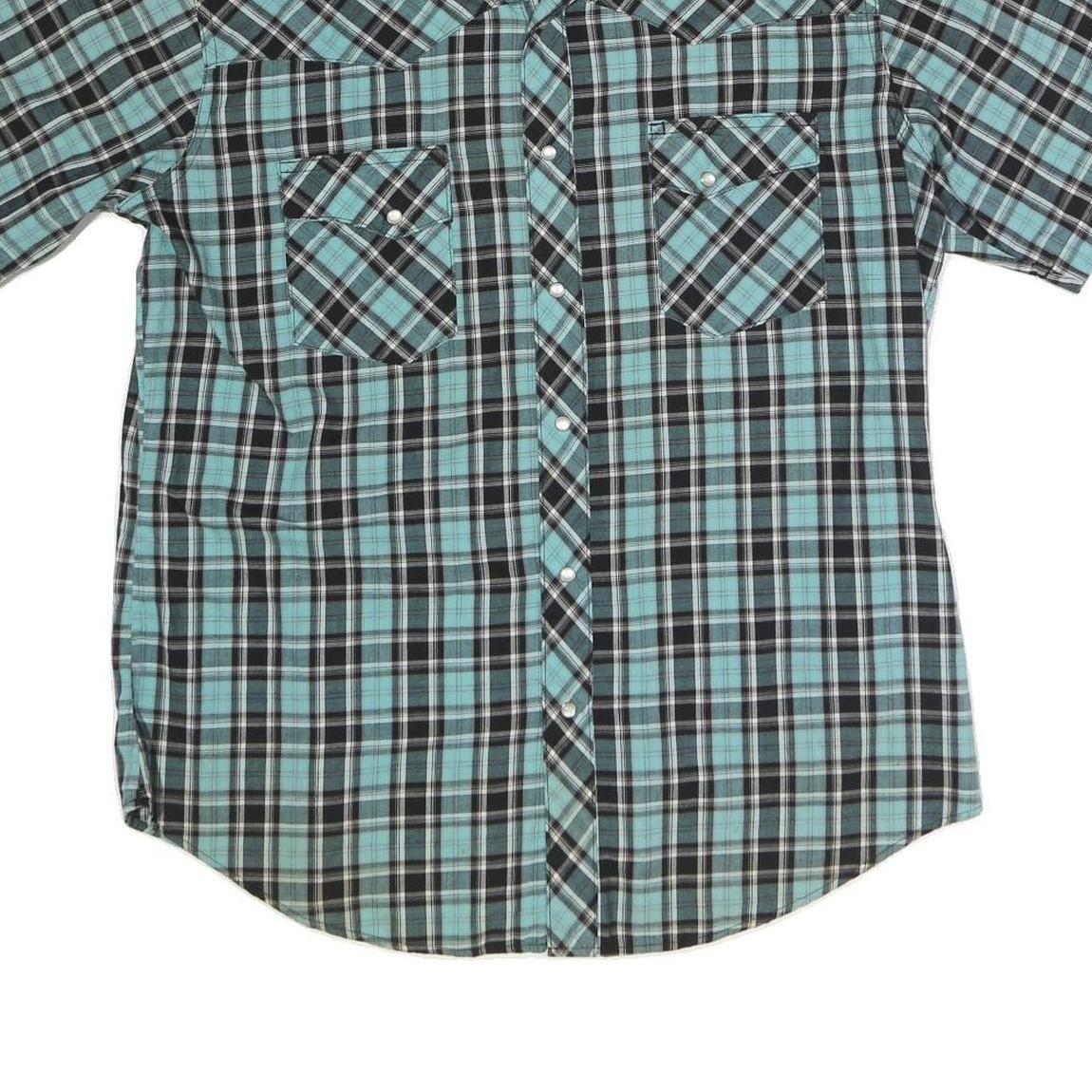 WRANGLER Mens Blue & Black Check Shirt M Cotton Blend Short Sleeve Button