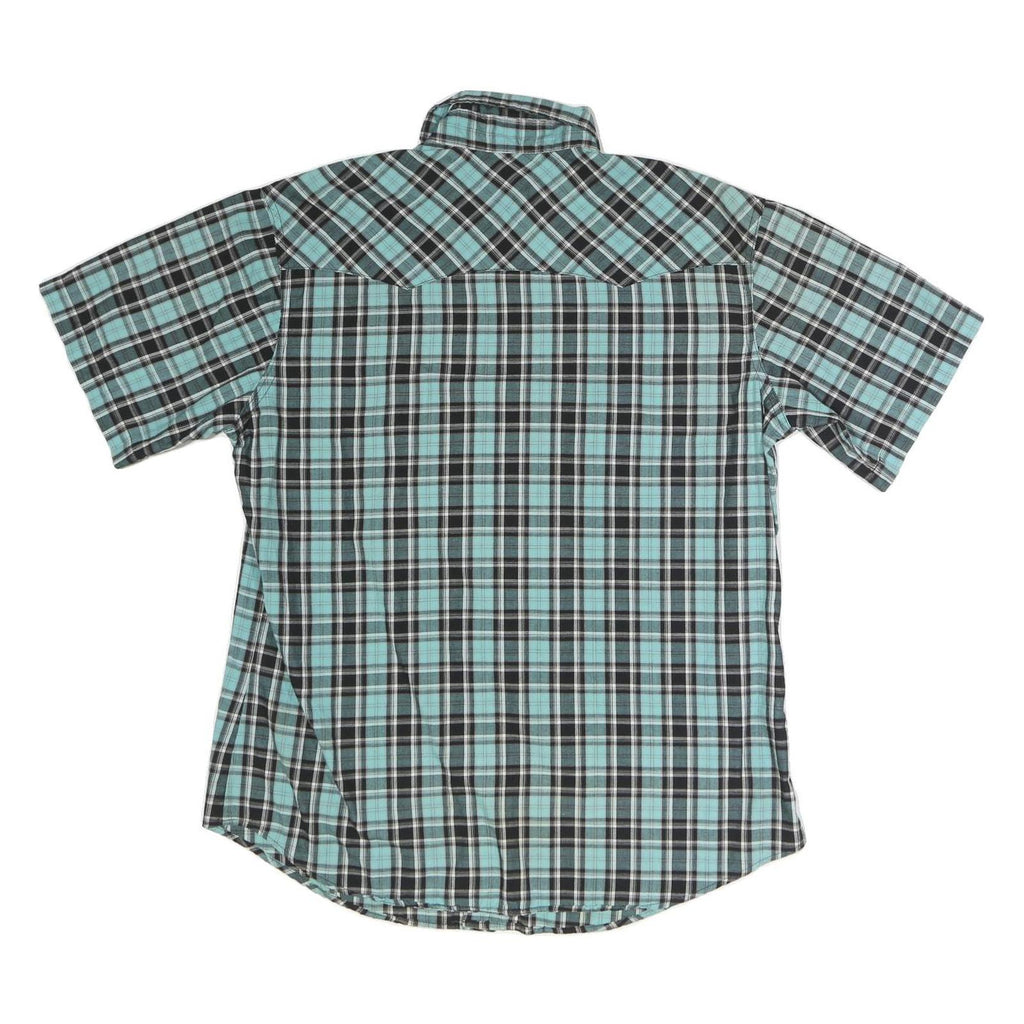 WRANGLER Mens Blue & Black Check Shirt M Cotton Blend Short Sleeve Button