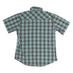 WRANGLER Mens Blue & Black Check Shirt M Cotton Blend Short Sleeve Button