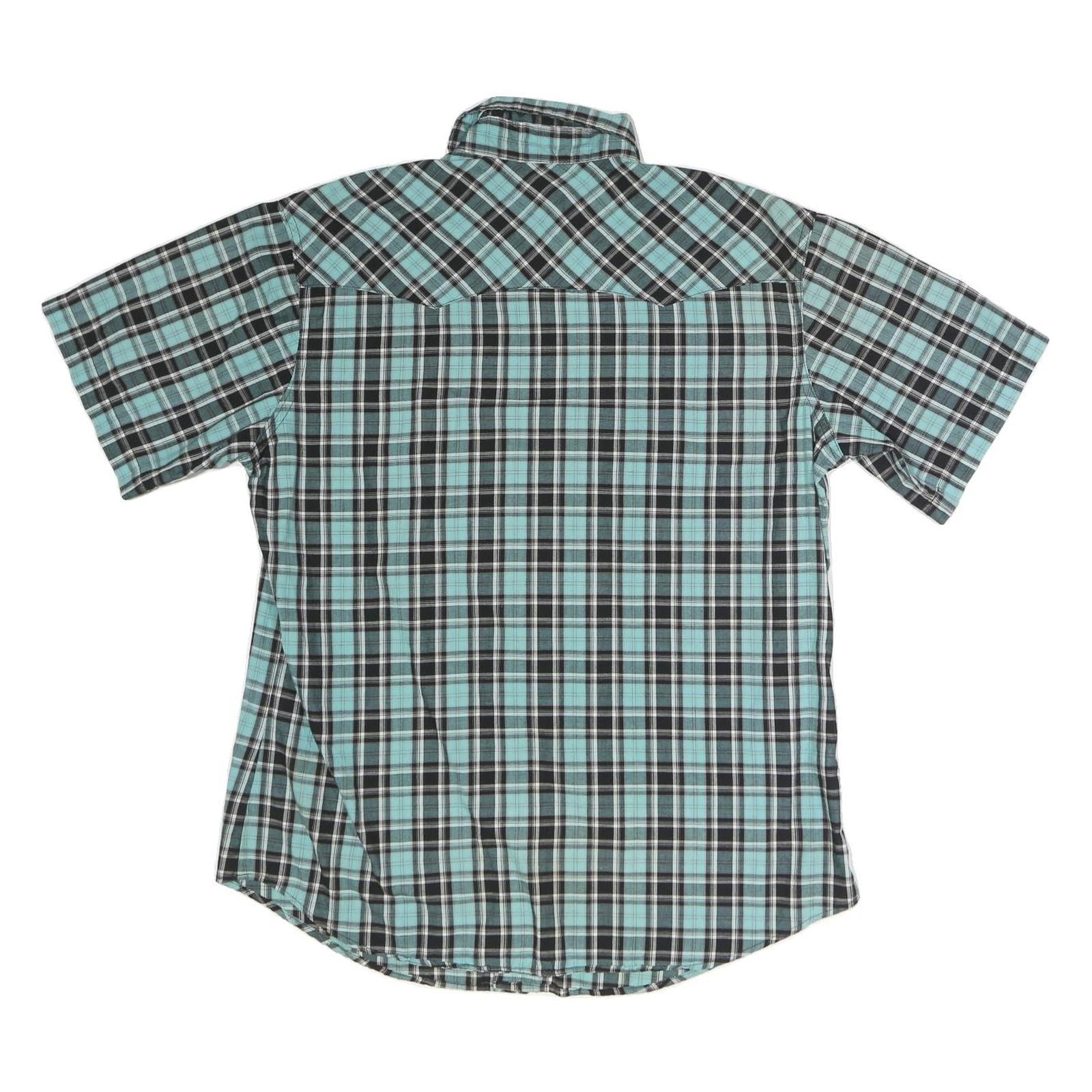 WRANGLER Mens Blue & Black Check Shirt M Cotton Blend Short Sleeve Button