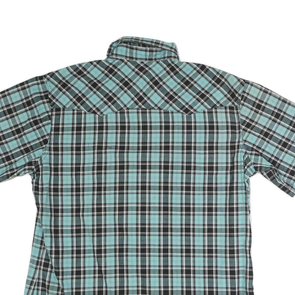 WRANGLER Mens Blue & Black Check Shirt M Cotton Blend Short Sleeve Button