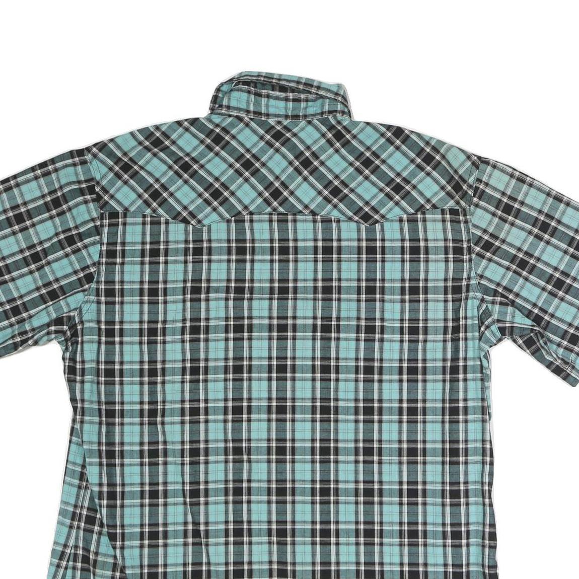 WRANGLER Mens Blue & Black Check Shirt M Cotton Blend Short Sleeve Button