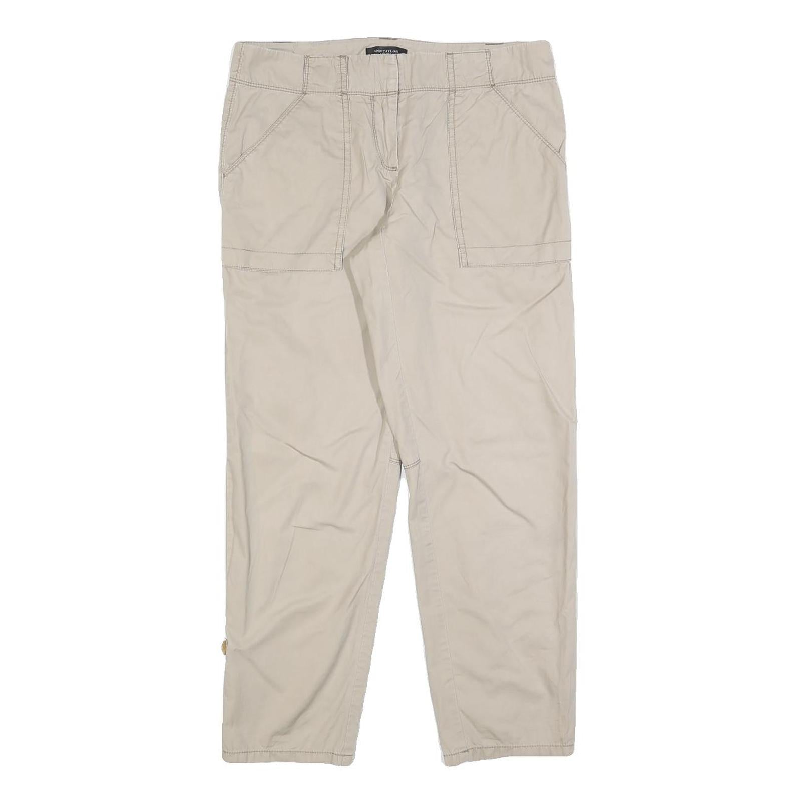 ANN TAYLOR Womens Cotton Blend Beige Regular Straight Trousers W30 L27 Casual