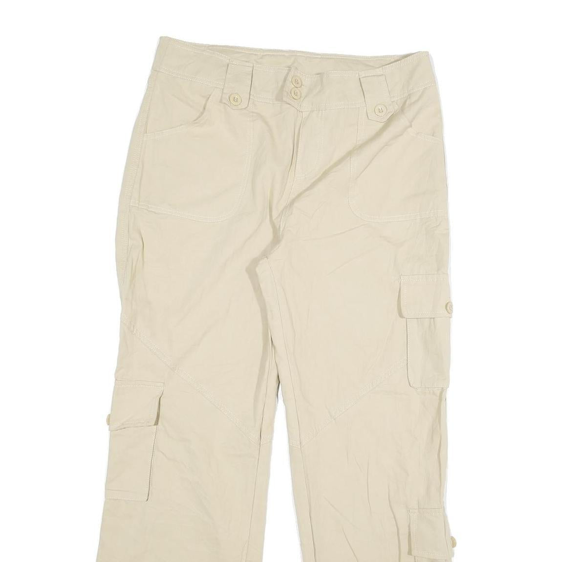 Womens Cotton Beige Regular Fit Straight Leg Trousers W32 L30 Casual Zip