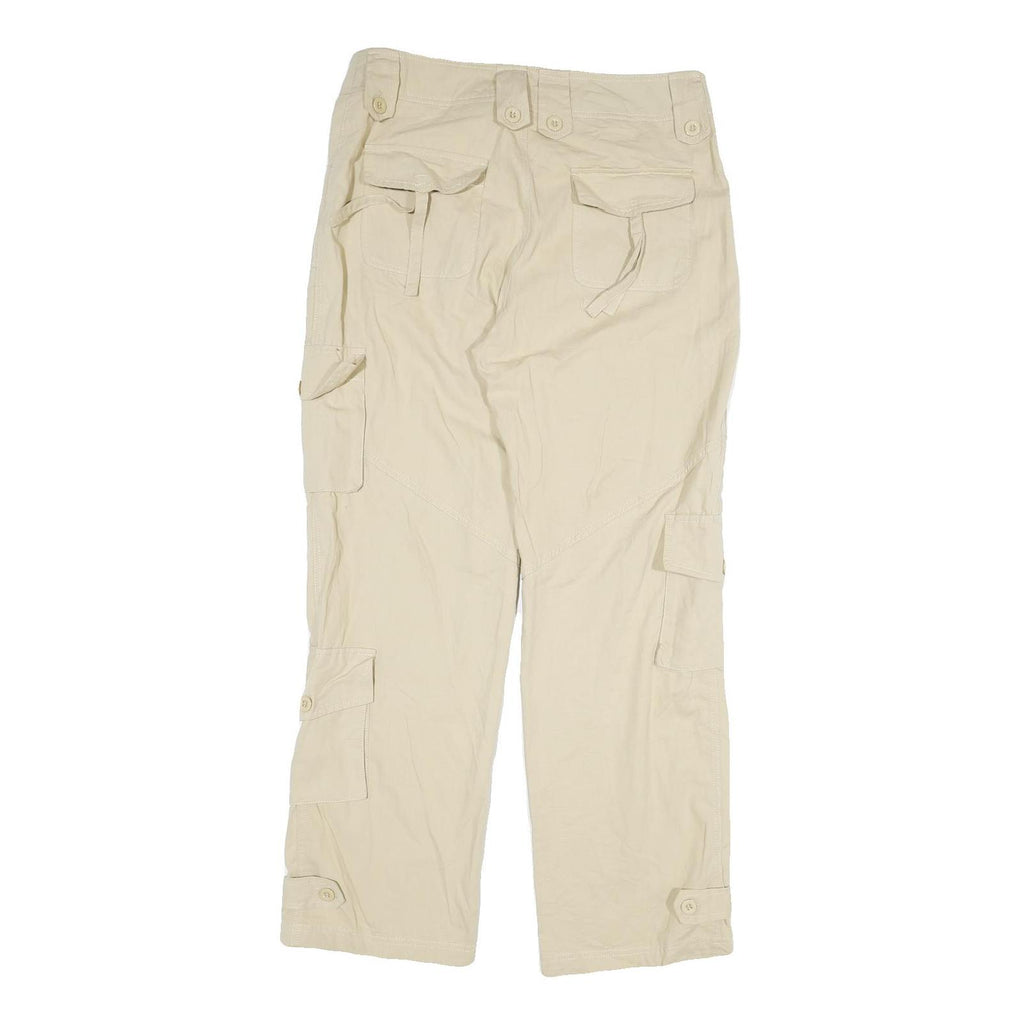 Womens Cotton Beige Regular Fit Straight Leg Trousers W32 L30 Casual Zip