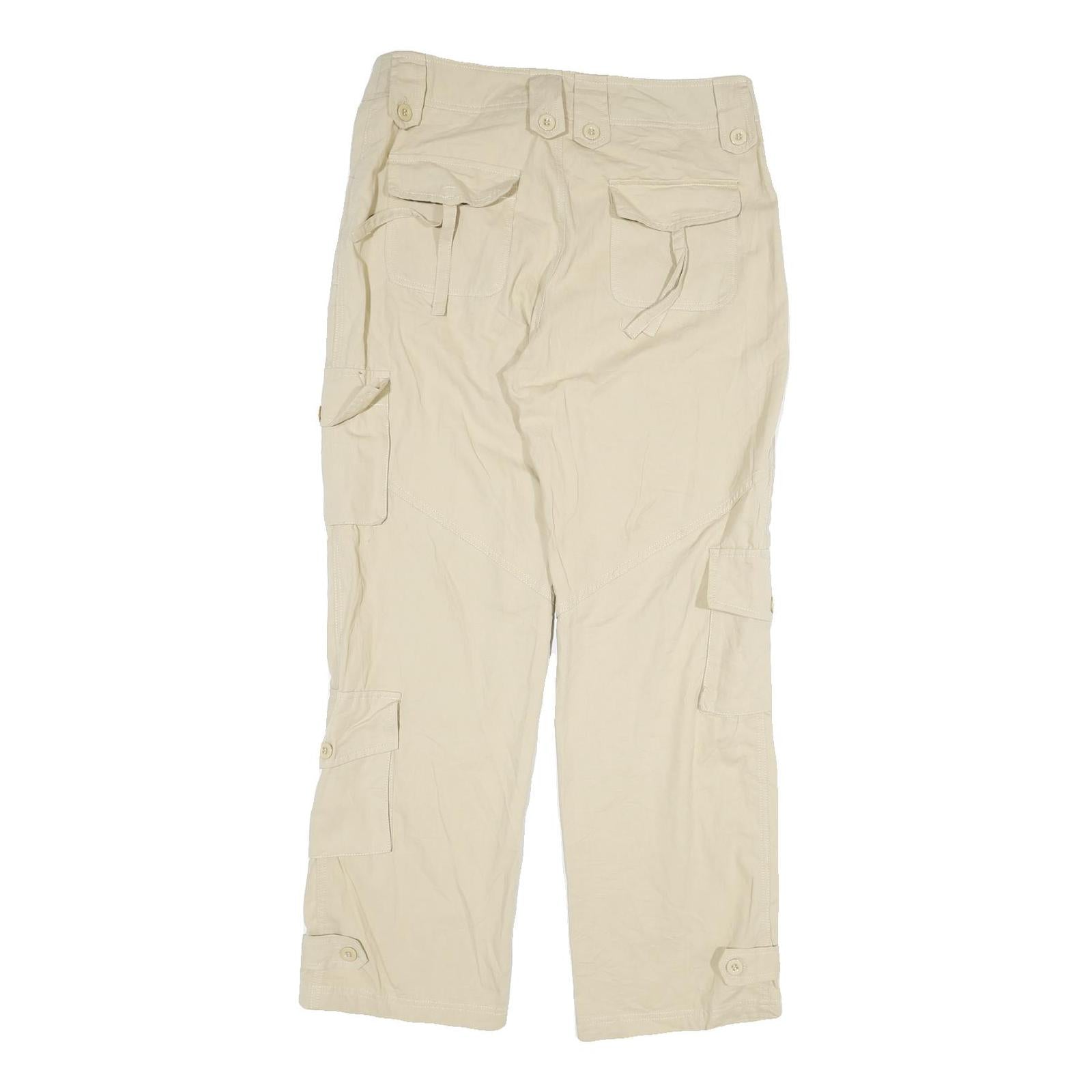 Womens Cotton Beige Regular Fit Straight Leg Trousers W32 L30 Casual Zip