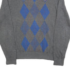 TOMMY HILFIGER Mens Grey & Blue Patterned V Neck Jumper Cable Knit M Cotton