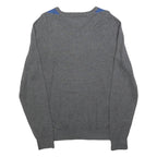 TOMMY HILFIGER Mens Grey & Blue Patterned V Neck Jumper Cable Knit M Cotton