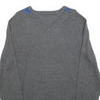 TOMMY HILFIGER Mens Grey & Blue Patterned V Neck Jumper Cable Knit M Cotton