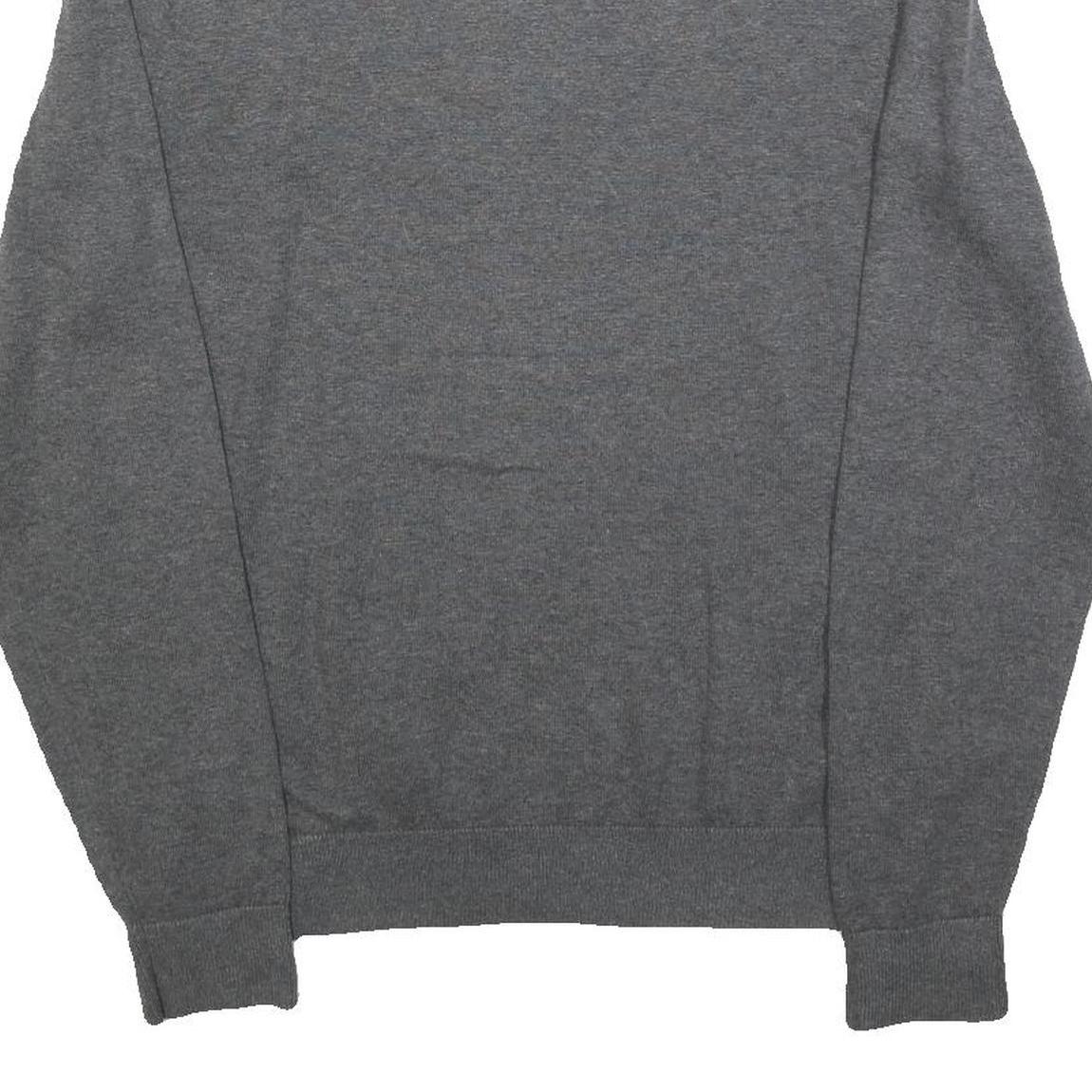 TOMMY HILFIGER Mens Grey & Blue Patterned V Neck Jumper Cable Knit M Cotton