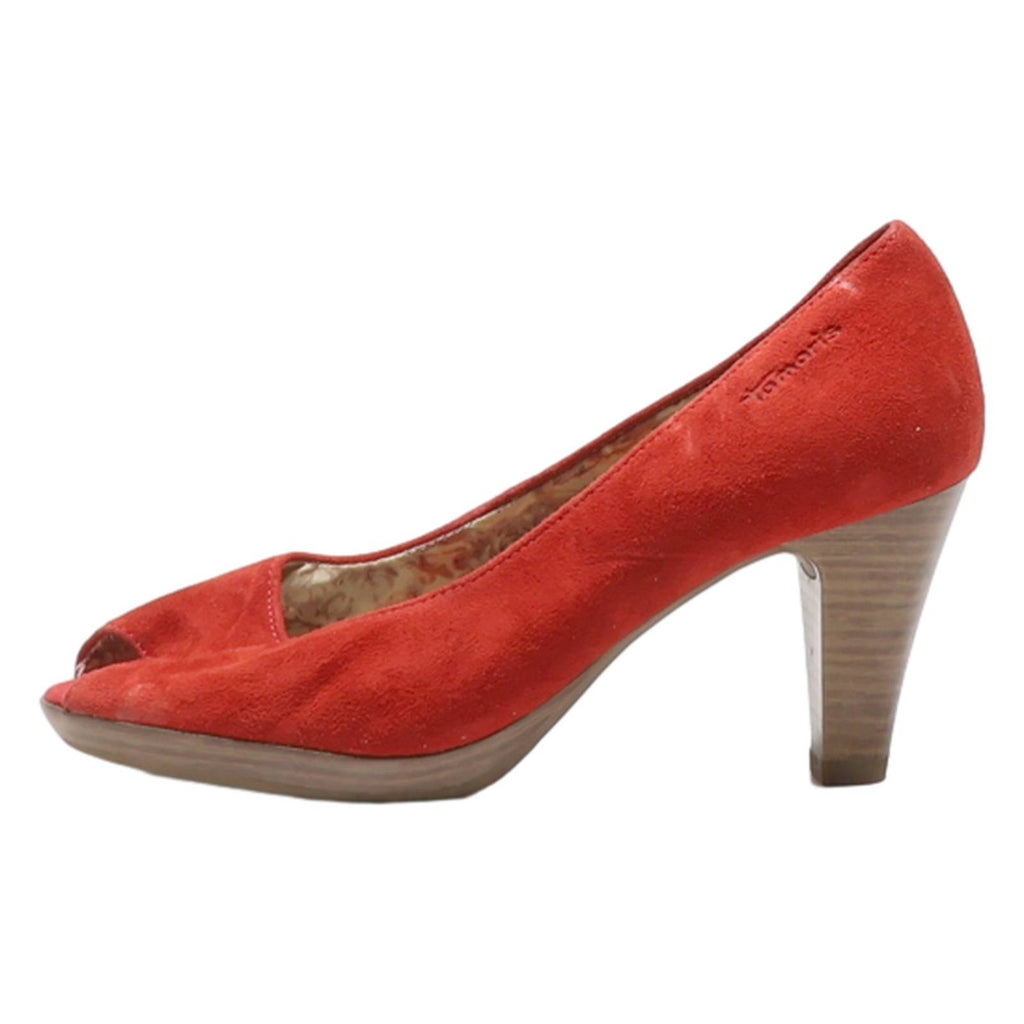 TAMARIS Peep Toe Heels Red Suede Womens UK 5