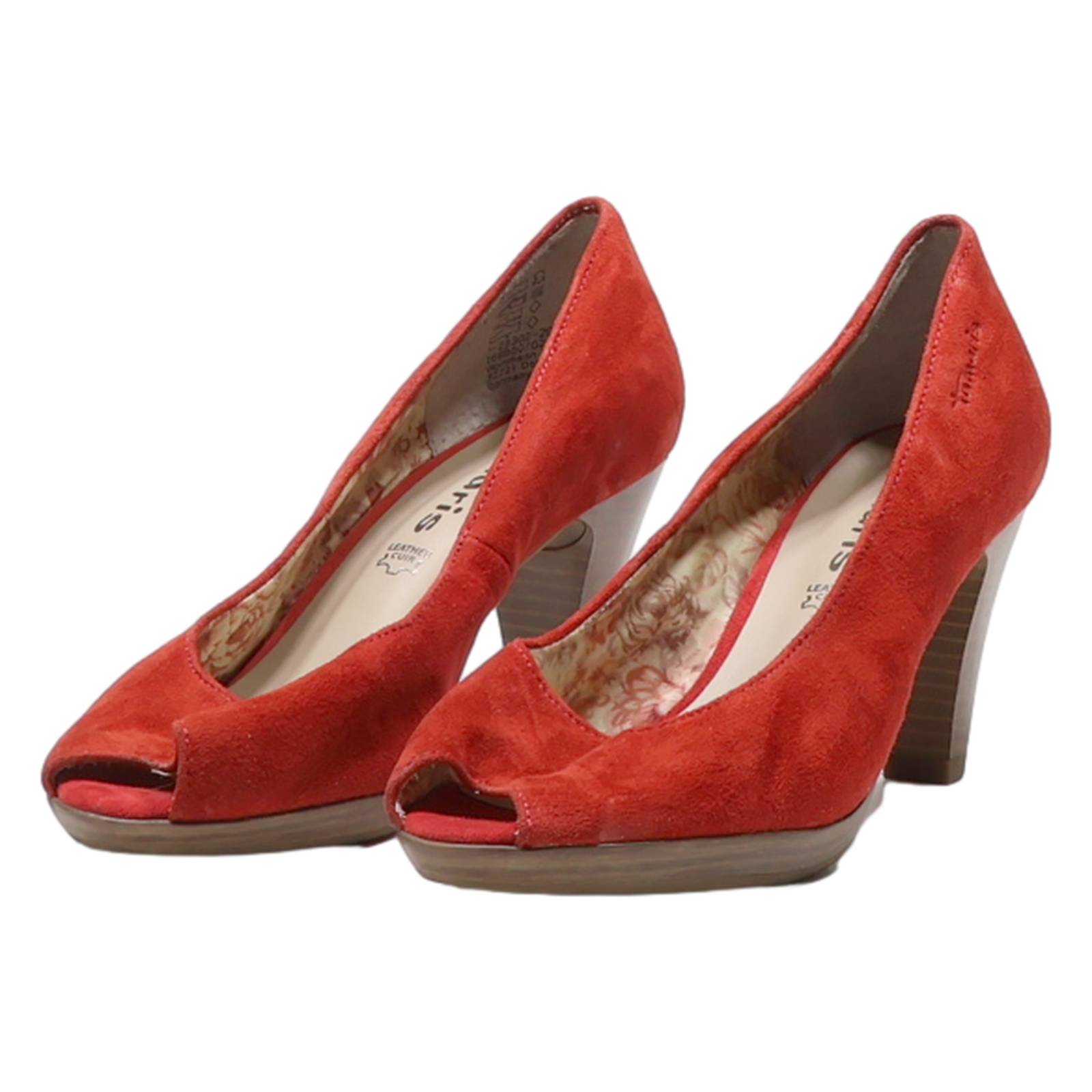 TAMARIS Peep Toe Heels Red Suede Womens UK 5