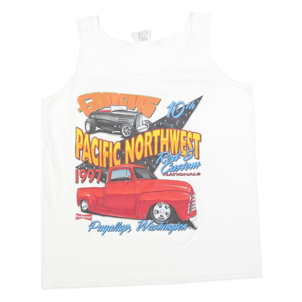 ANVIL Mens White Graphic Print Sleeveless Tank XL Goodguys Rod & Custom