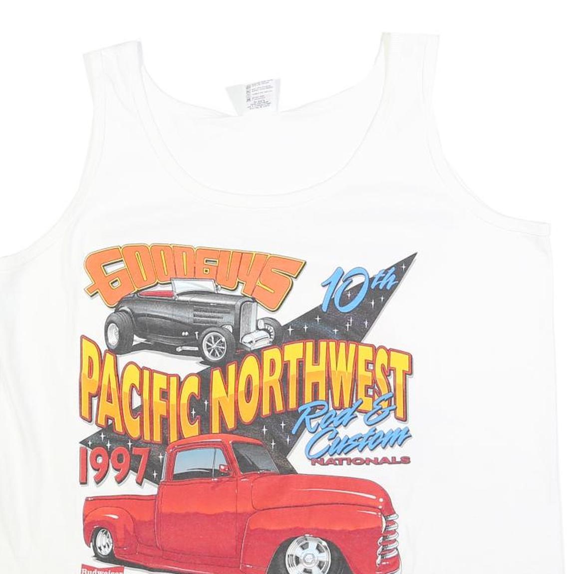 ANVIL Mens White Graphic Print Sleeveless Tank XL Goodguys Rod & Custom