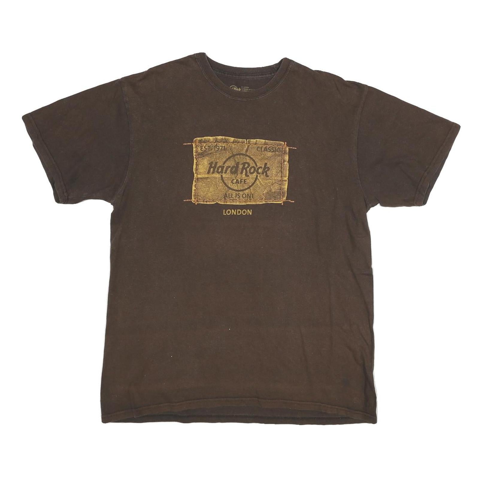 HARD ROCK CAFE Mens Brown London Graphic T-Shirt L Short Sleeve Crew Neck