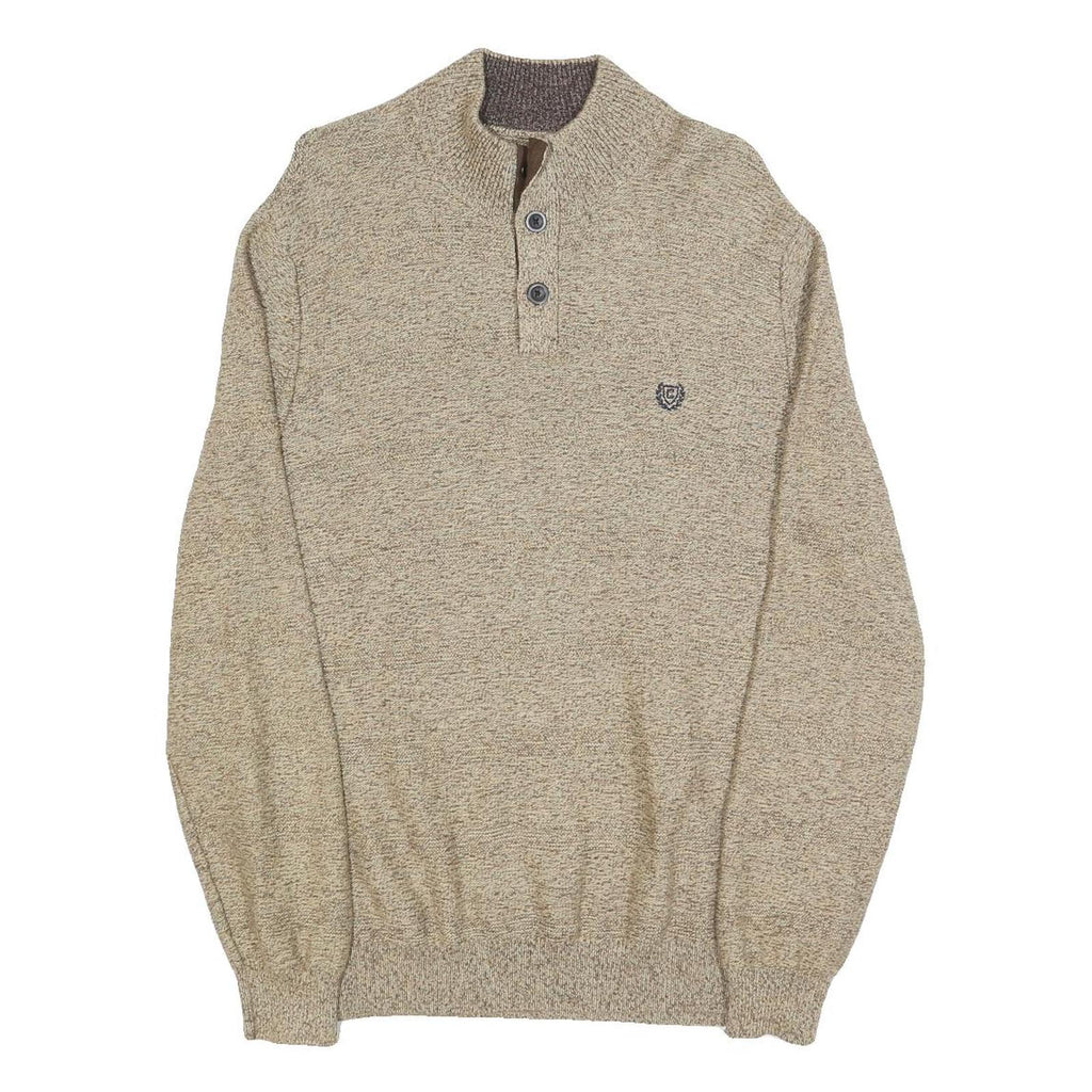 CHAPS Mens Beige Round Neck Patterned Jumper Cotton Blend M Casual Knitwear