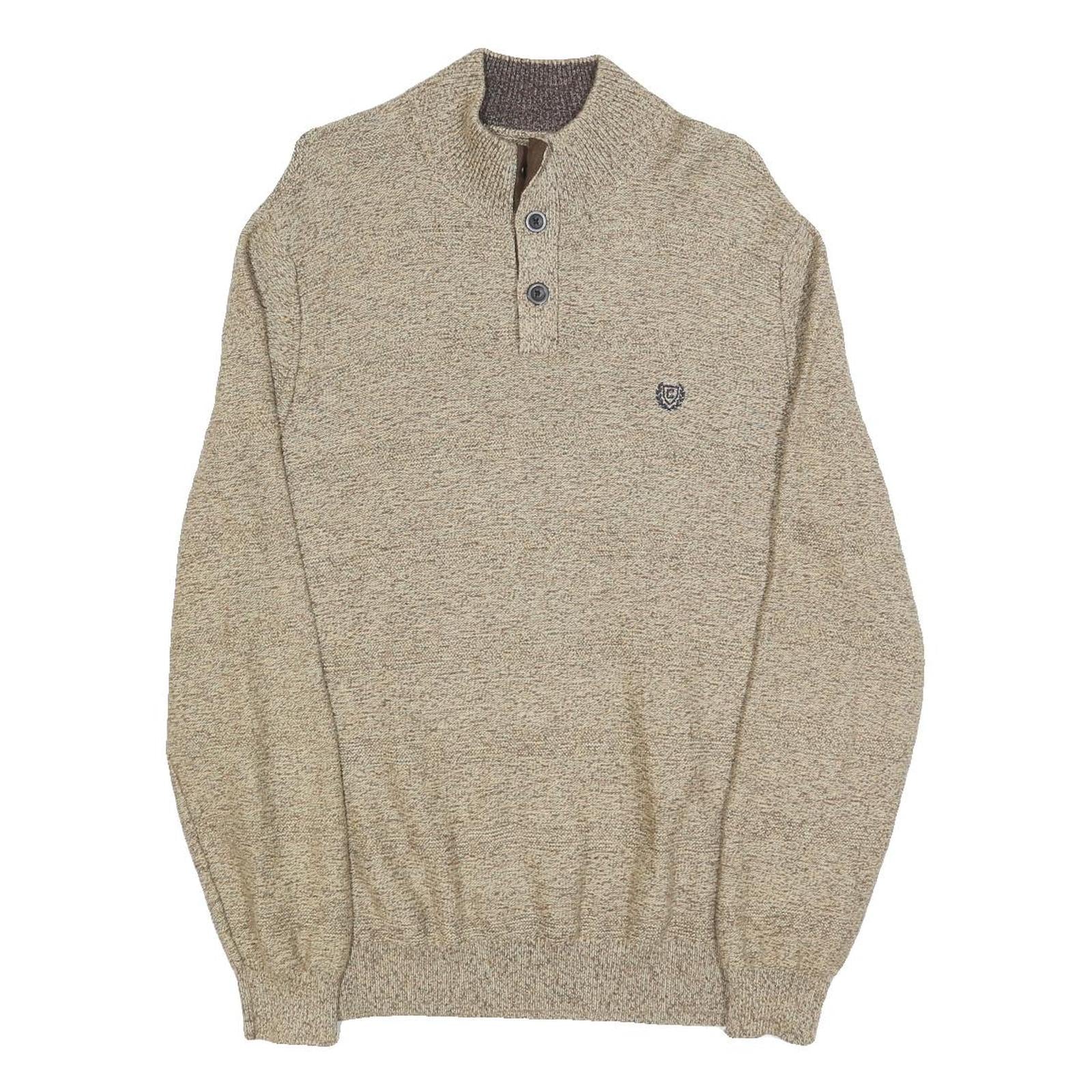 CHAPS Mens Beige Round Neck Patterned Jumper Cotton Blend M Casual Knitwear