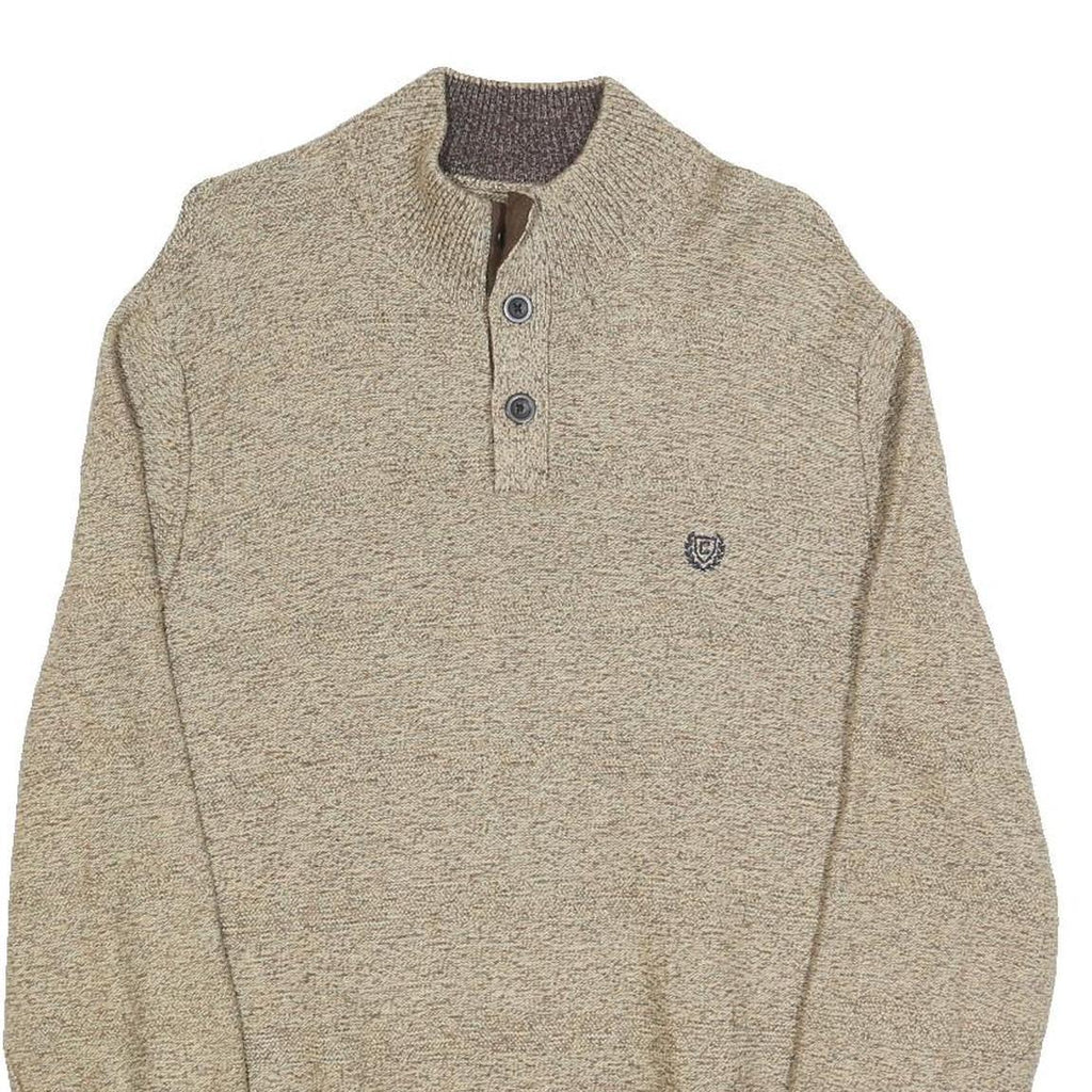 CHAPS Mens Beige Round Neck Patterned Jumper Cotton Blend M Casual Knitwear
