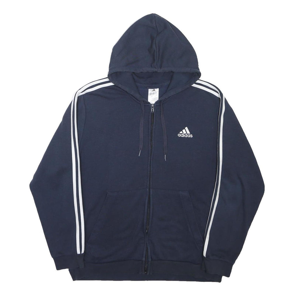 ADIDAS Mens Navy Blue Zip Hoodie XL Cotton Blend 3 Stripes Sportswear