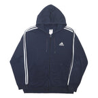 ADIDAS Mens Navy Blue Zip Hoodie XL Cotton Blend 3 Stripes Sportswear