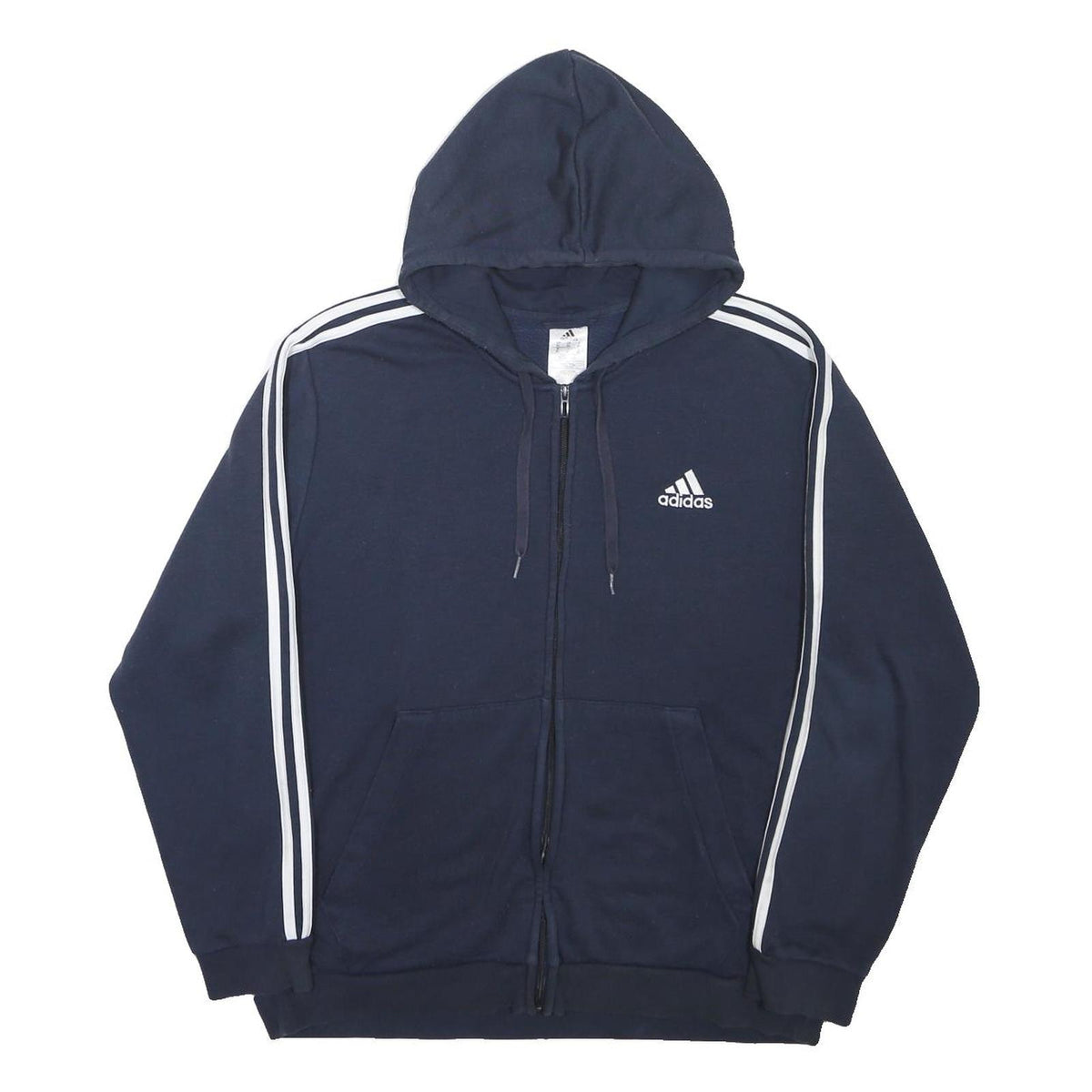 ADIDAS Mens Navy Blue Zip Hoodie XL Cotton Blend 3 Stripes Sportswear