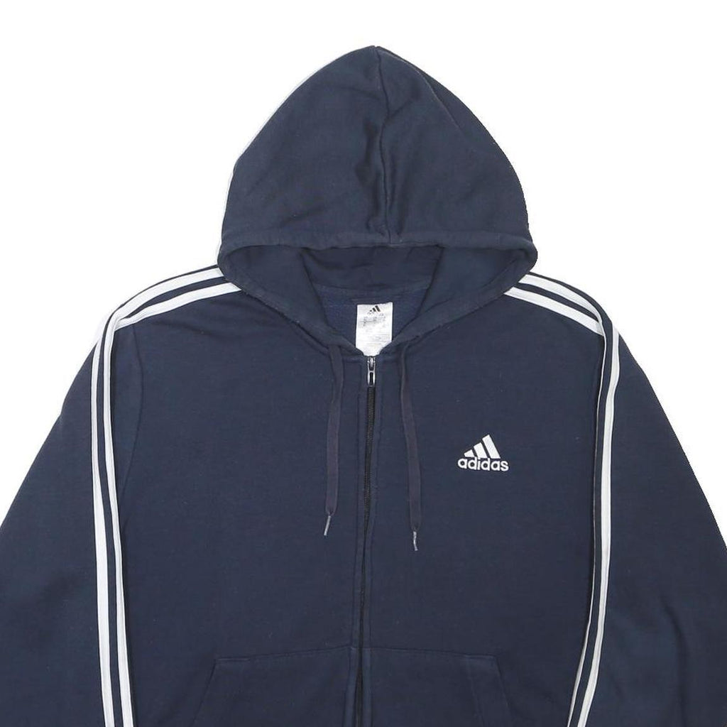 ADIDAS Mens Navy Blue Zip Hoodie XL Cotton Blend 3 Stripes Sportswear