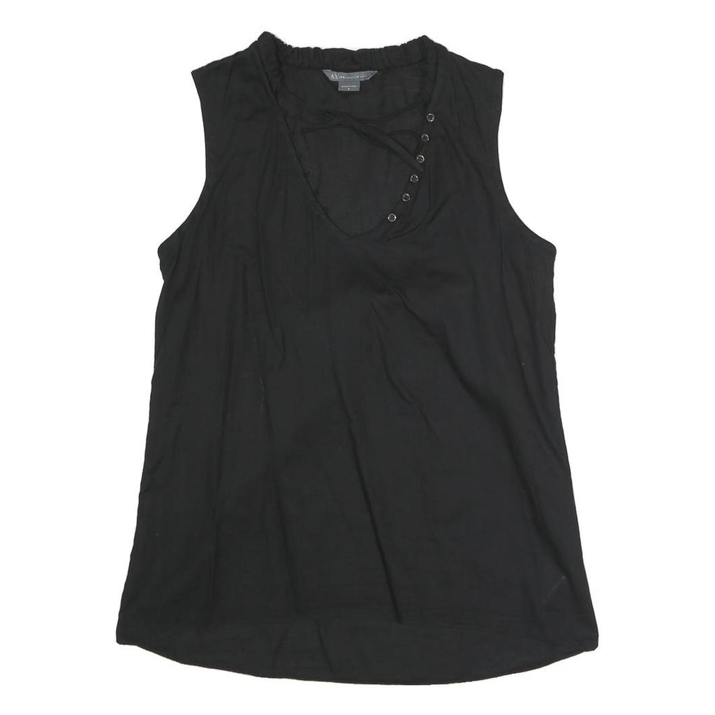 ARMANI EXCHANGE Womens Black Sleeveless V-Neck Top S Button Detail Cotton Blend