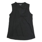 ARMANI EXCHANGE Womens Black Sleeveless V-Neck Top S Button Detail Cotton Blend