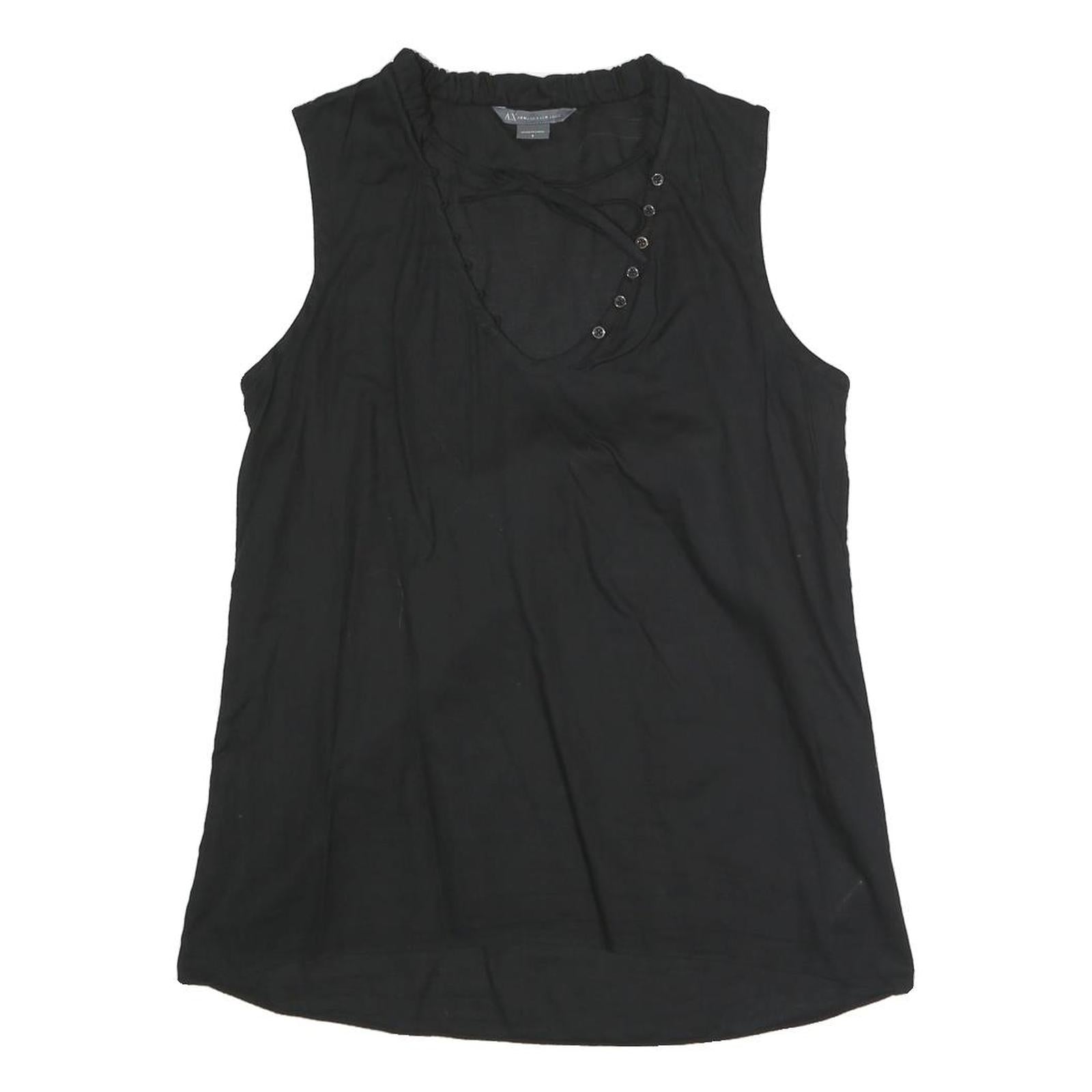 ARMANI EXCHANGE Womens Black Sleeveless V-Neck Top S Button Detail Cotton Blend