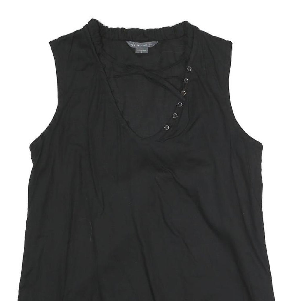 ARMANI EXCHANGE Womens Black Sleeveless V-Neck Top S Button Detail Cotton Blend