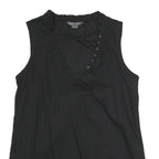 ARMANI EXCHANGE Womens Black Sleeveless V-Neck Top S Button Detail Cotton Blend