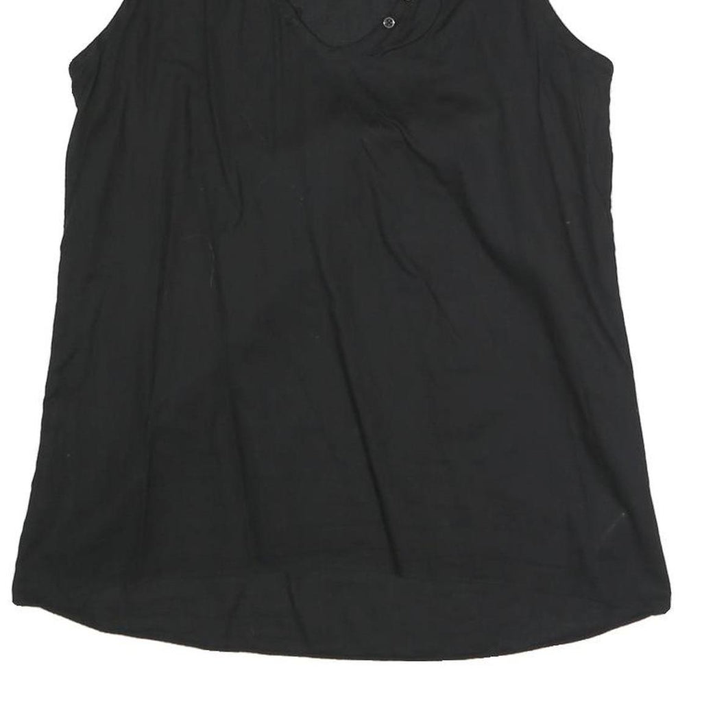 ARMANI EXCHANGE Womens Black Sleeveless V-Neck Top S Button Detail Cotton Blend