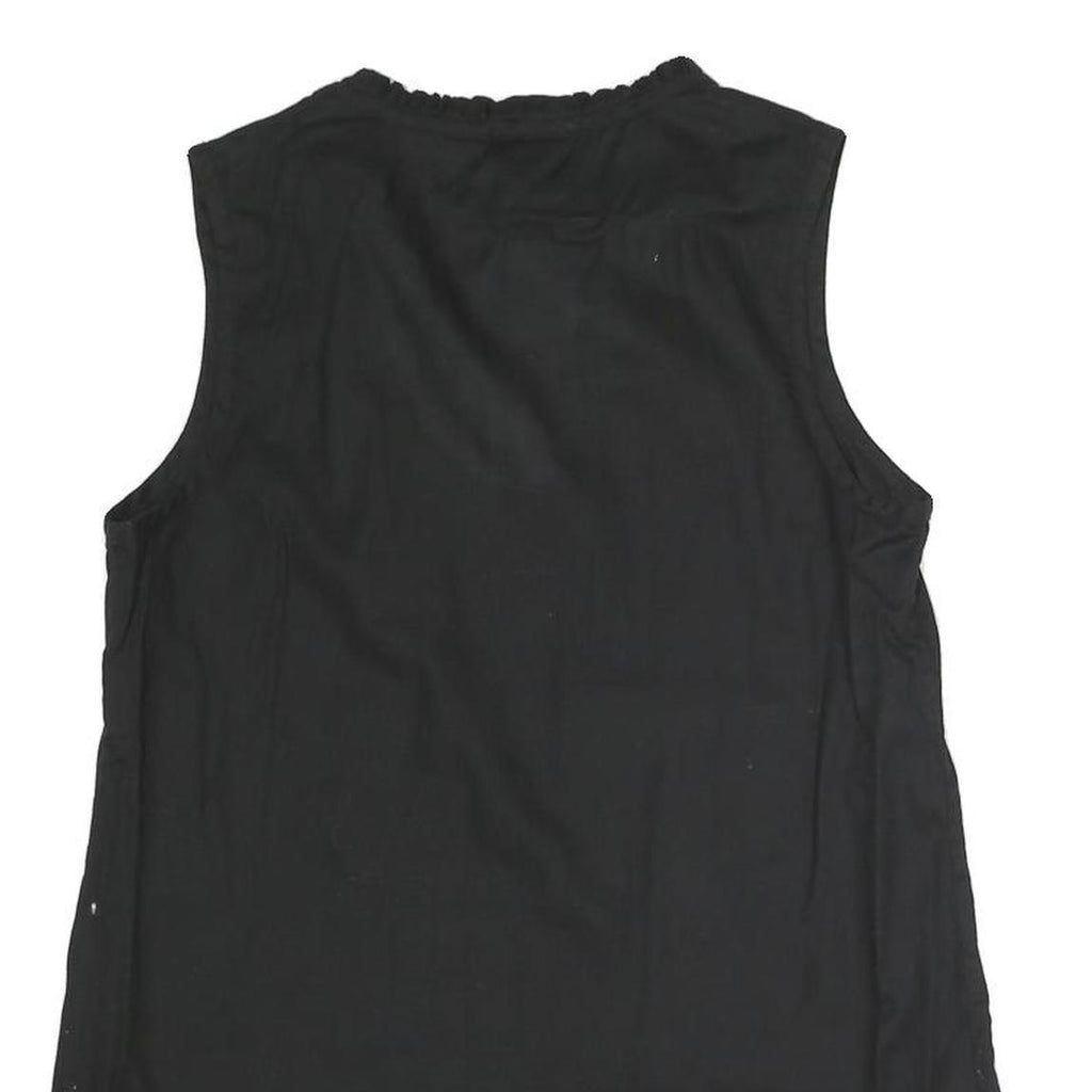 ARMANI EXCHANGE Womens Black Sleeveless V-Neck Top S Button Detail Cotton Blend