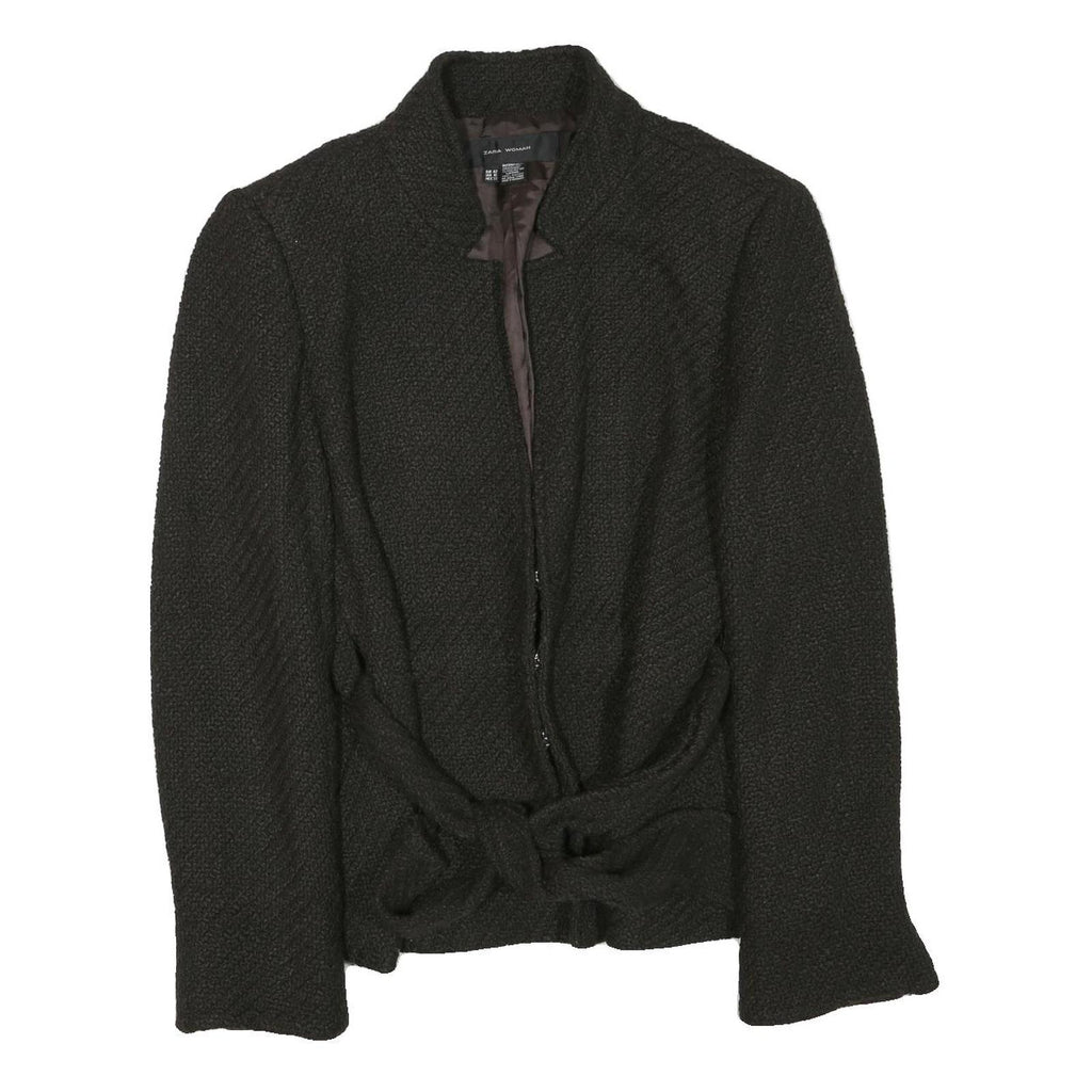ZARA Womens Black Button Cotton Blend Jacket L Woven Sophisticated Elegant