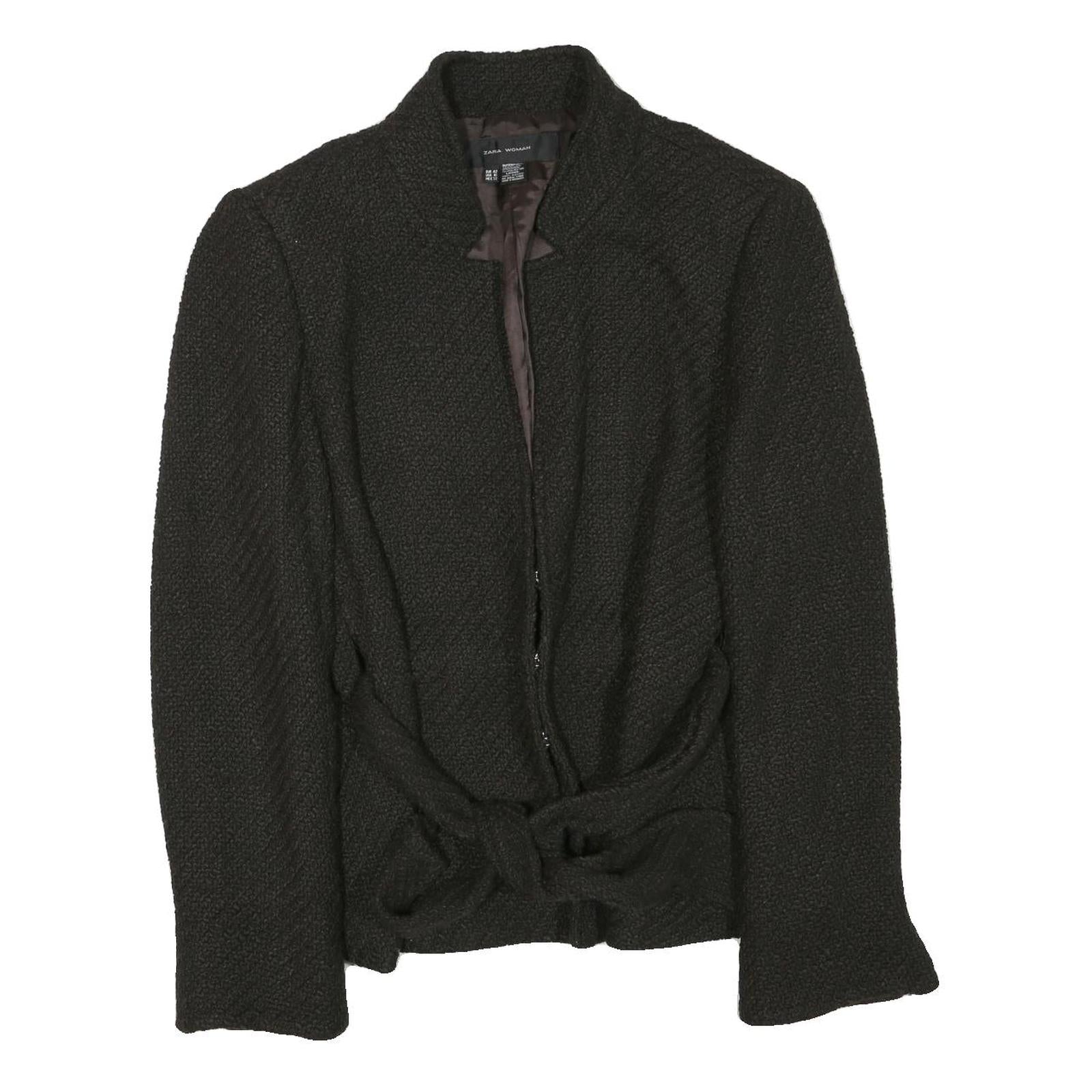 ZARA Womens Black Button Cotton Blend Jacket L Woven Sophisticated Elegant