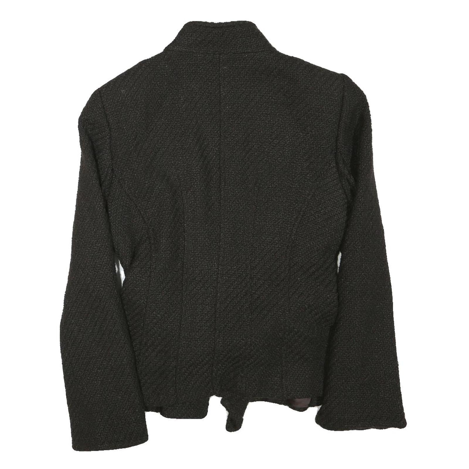 ZARA Womens Black Button Cotton Blend Jacket L Woven Sophisticated Elegant