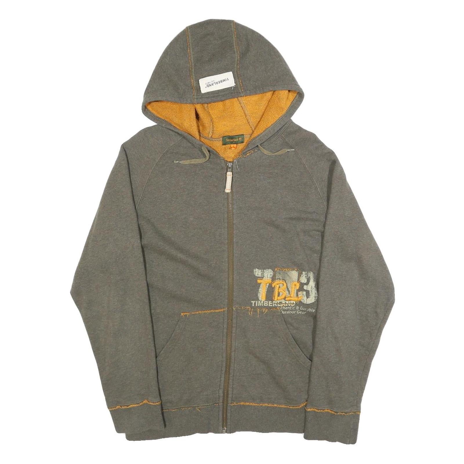 TIMBERLAND Womens Grey & Yellow Full Zip Hoodie M Cotton Blend Casual Sweatshirt
