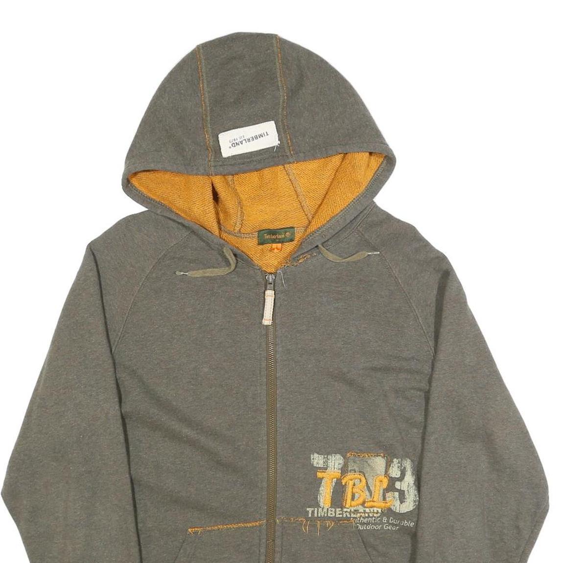 TIMBERLAND Womens Grey & Yellow Full Zip Hoodie M Cotton Blend Casual Sweatshirt