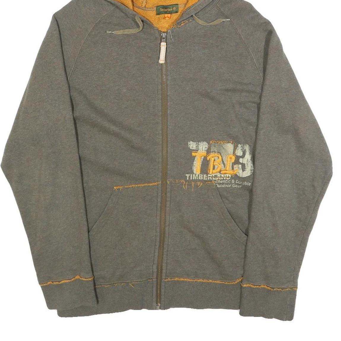 TIMBERLAND Womens Grey & Yellow Full Zip Hoodie M Cotton Blend Casual Sweatshirt