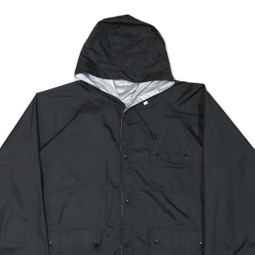 Mens Black Cashback Hooded Jacket L Polyester Blend Plain Button Closure