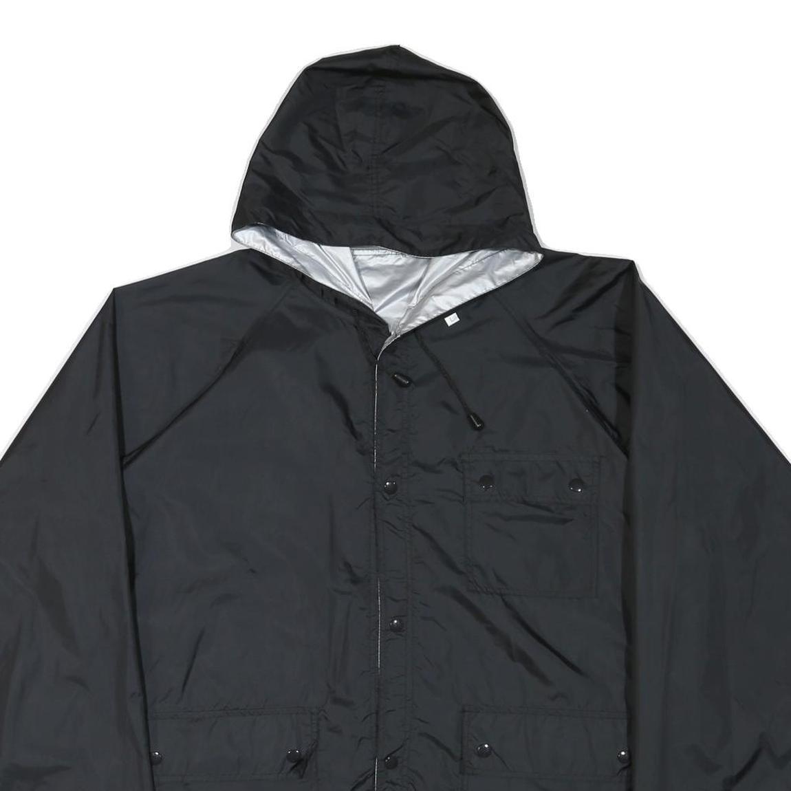 Mens Black Cashback Hooded Jacket L Polyester Blend Plain Button Closure