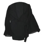 ZARA Womens Black Wrap Top Long Sleeve V-Neck Pleated Cuffs L