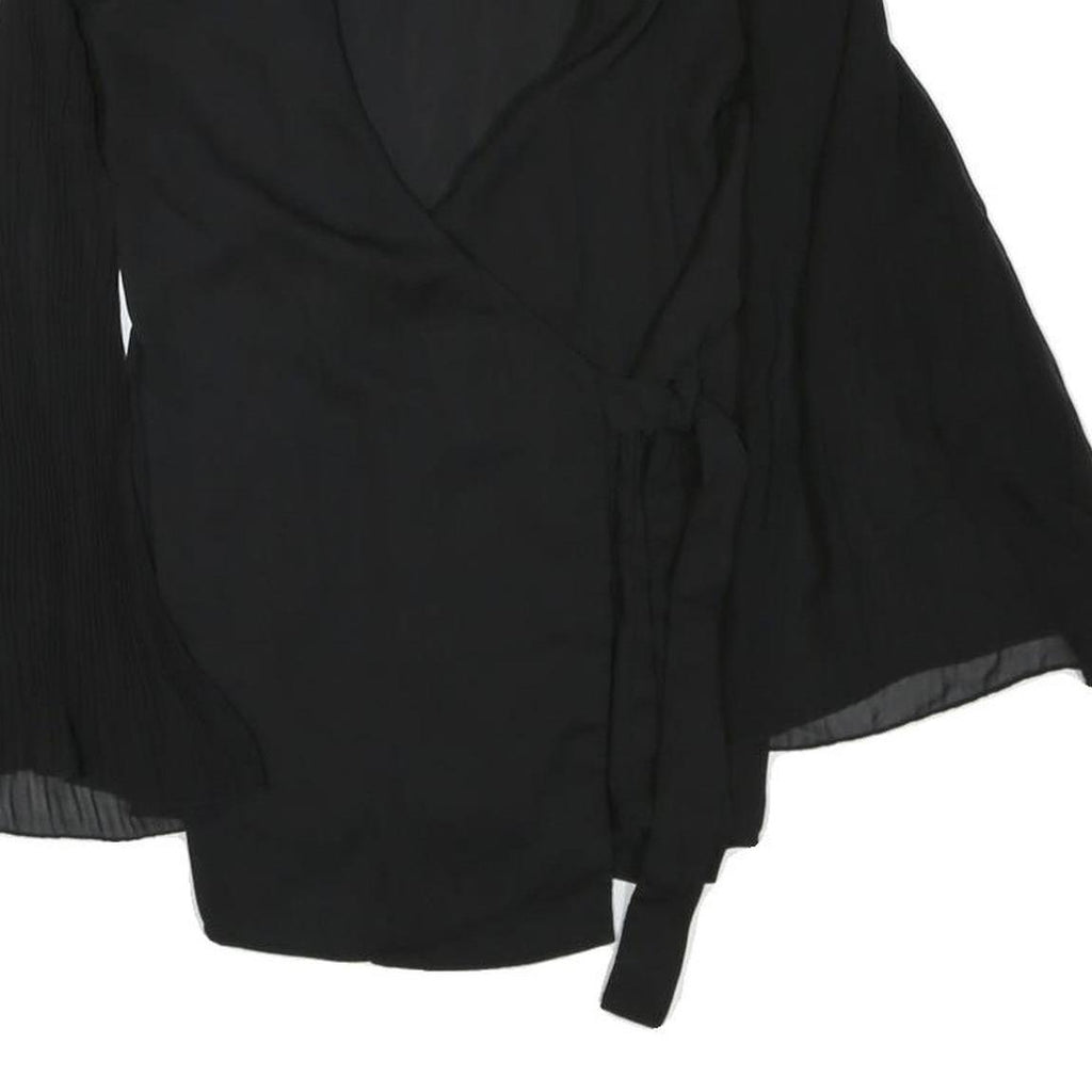 ZARA Womens Black Wrap Top Long Sleeve V-Neck Pleated Cuffs L
