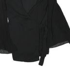 ZARA Womens Black Wrap Top Long Sleeve V-Neck Pleated Cuffs L