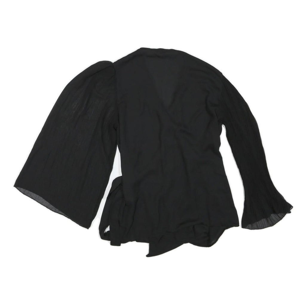 ZARA Womens Black Wrap Top Long Sleeve V-Neck Pleated Cuffs L