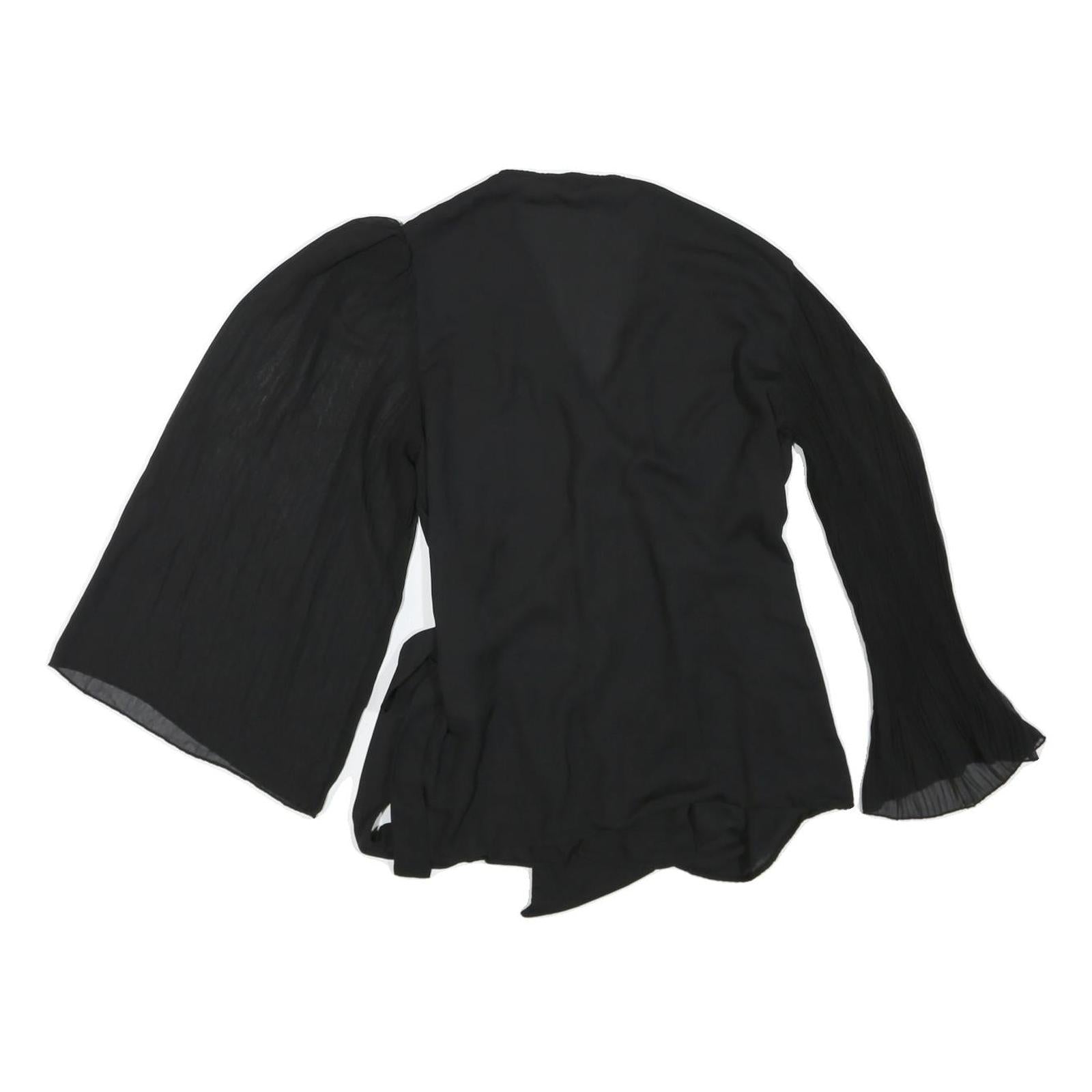 ZARA Womens Black Wrap Top Long Sleeve V-Neck Pleated Cuffs L