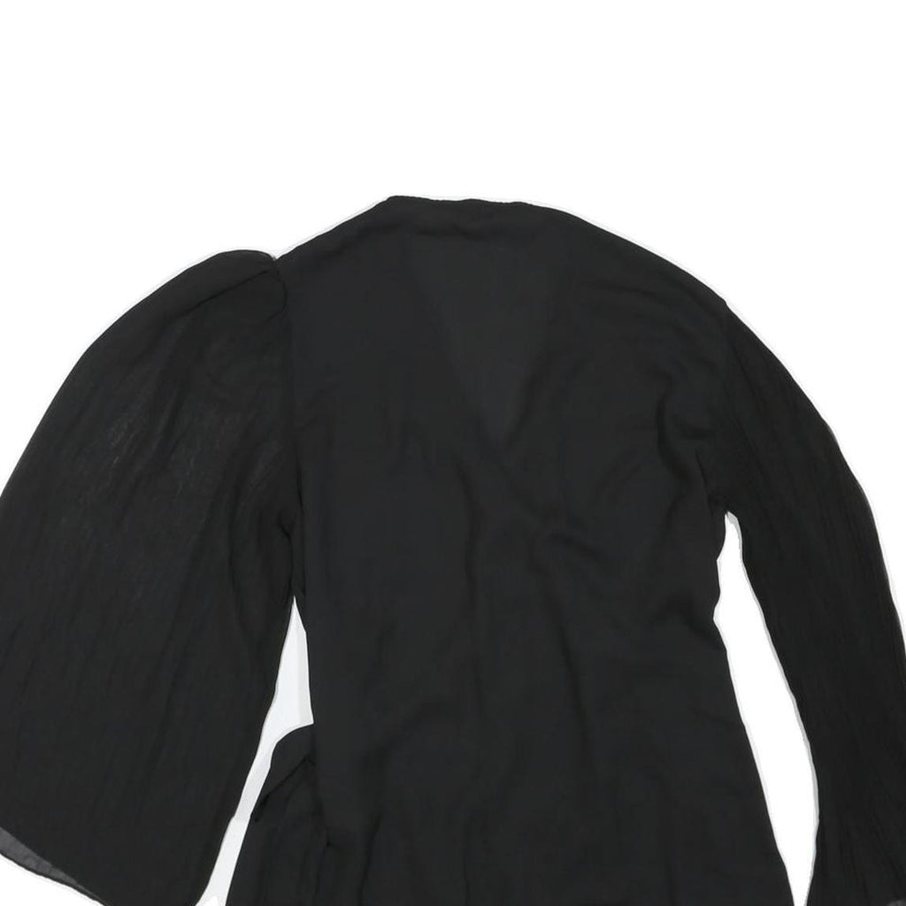 ZARA Womens Black Wrap Top Long Sleeve V-Neck Pleated Cuffs L