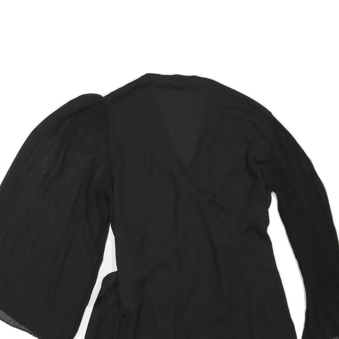 ZARA Womens Black Wrap Top Long Sleeve V-Neck Pleated Cuffs L
